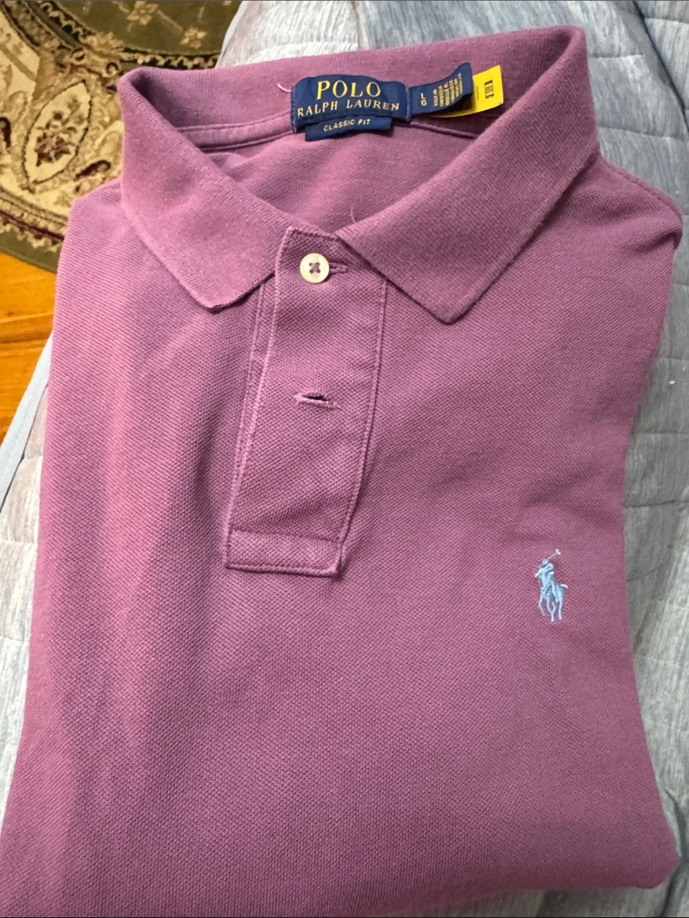 Polo by Ralph Lauren Men's Mauve Short-Sleeve Polo with Light Blue Logo